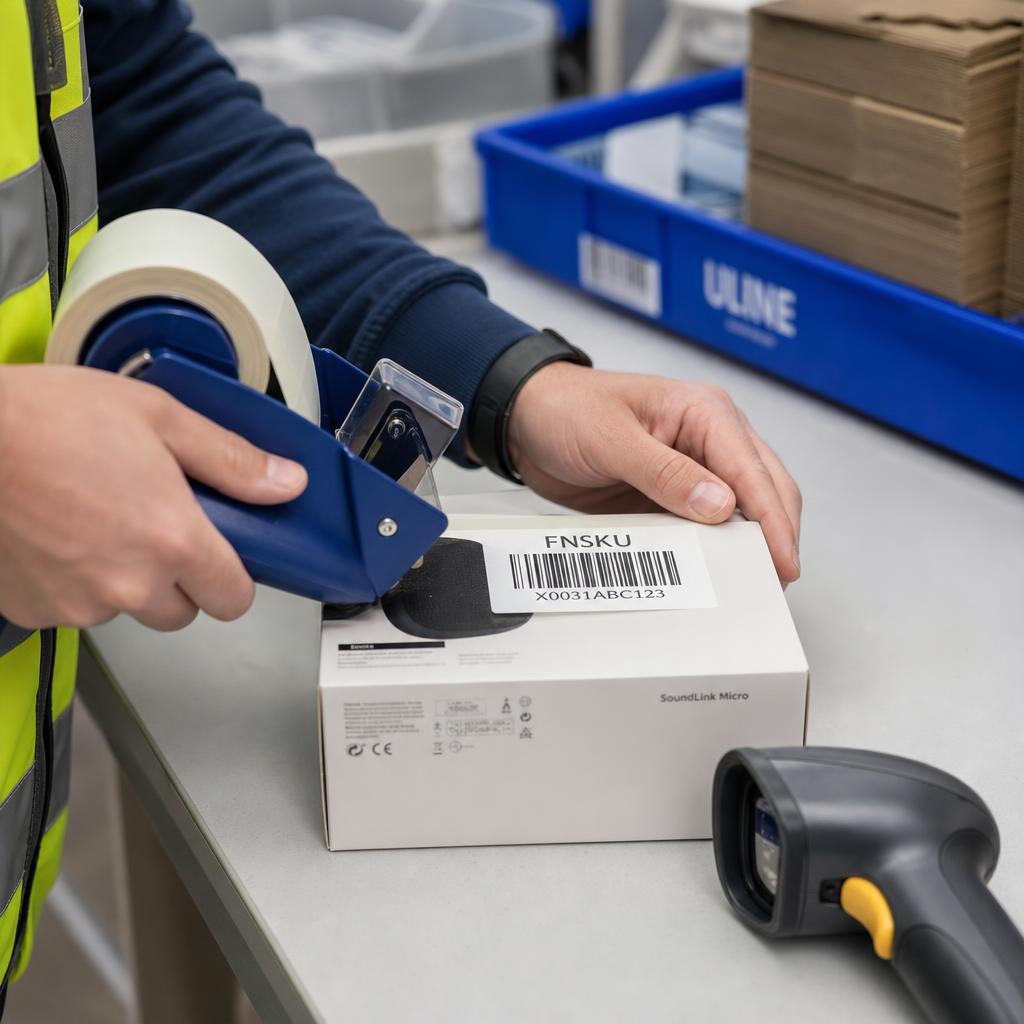 FNSKU-Etiketten werden auf Produkteinheiten aufgebracht